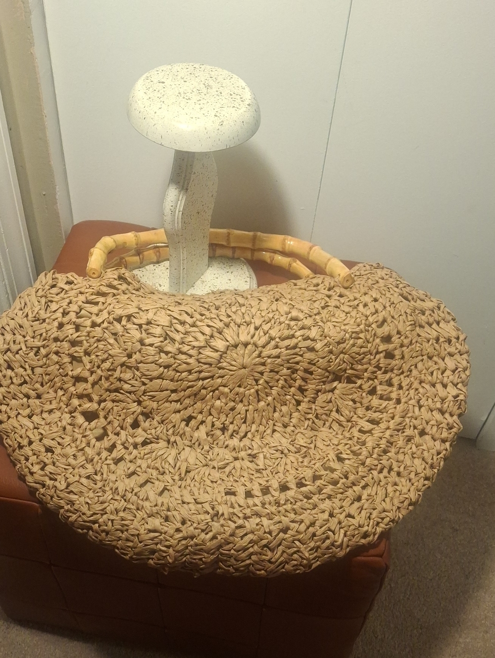 Upcycle Gucci Round Woven Straw Tote with Bamboo Handles and Logo Accent - Picture 5 of 10
